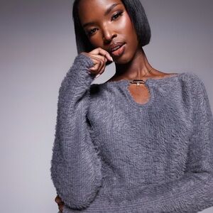 NWT ASOS Fluffy Grey Off-Shoulder Sweater